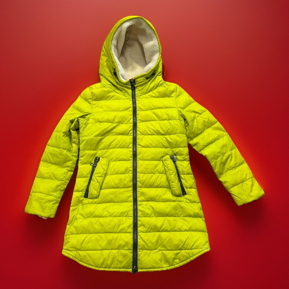 Bosideng Women’s Down Puffer Coat Yellow/Green Hood Sz US Small 6-8 CM 165/88A